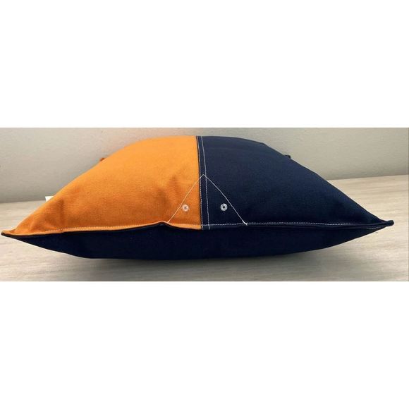 RALPH LAUREN CASEY COLOR BLOCK DECO THROW PILLOW 20” x 20" NAVY ORANGE NWT - Picture 6 of 8